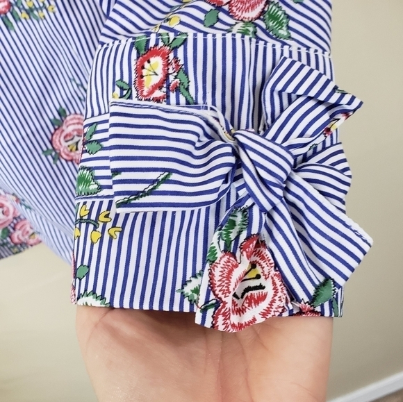 NWT Umgee | Striped Floral Button Front Shirt Size Small - Picture 2 of 6